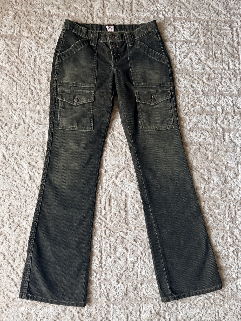 Joie Olive Green Wide-Leg Cargo Corduroy Jeans